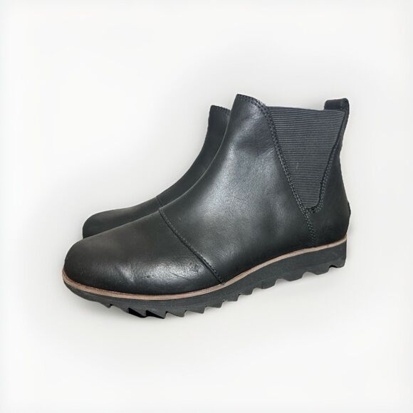 SOREL Women's Black Harlow Chelsea Slip‎ On Ankle Boots Leather Booties 7.5 - Picture 1 of 12